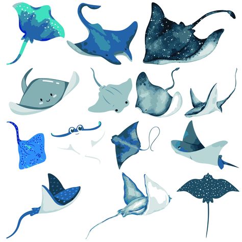 Stingray Birthday Party, Stingray Cute Drawing, Drawing Stingray, Stingray Drawing Art, Stingray Mermaid, Manta Ray Design, Stingray Art Design, Stingray Clipart, Cute Stingray