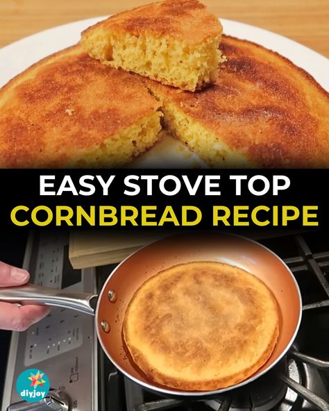 This stove top cornbread recipe is delicious, crispy, and easy to make. No need for an oven to make homemade cornbread! Stovetop Cornbread, Microwave Cornbread, Stove Top Cornbread, Cornbread Muffins Recipe, Best Cornbread Recipe, Cornbread Cake, How To Make Cornbread, Cornbread Recipe Sweet, Corn Bread Bake