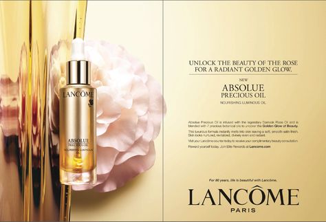 ADV Lancome Absolue Precious oil Lancome Absolue, Advertising Background, Cosmetics Banner, Perfume Ad, Golden Design, Anti Aging Wrinkles, Cosmetics Photography, Beauty Ad, Beauty Gadgets