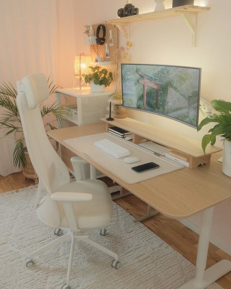 Beachy Office Ideas, Couples Office Space Home, Rug In Office, Office Desk Inspiration, Baby Killua, Couples Office, Women Office Ideas, Office Desk Wall, Study Room Design