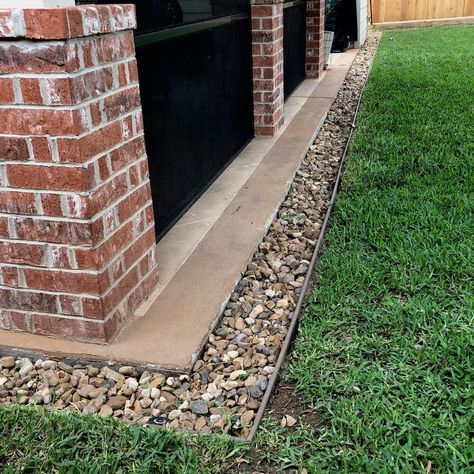 french drain after 1 month Outdoor Landscaping Ideas Front Yard, French Drain Installation, Rock Border, Yard Drainage, Outdoor Path, French Drain, Drainage Solutions, House Foundation, Landscaping Images