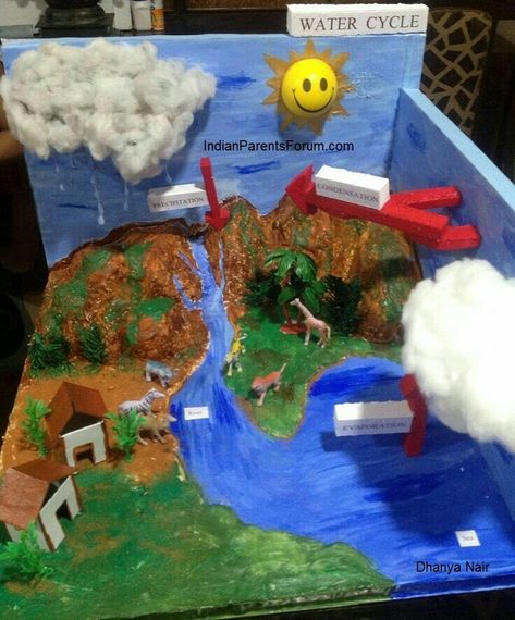 Hydrosphere Project, Water Cycle Model, Landform Projects, Water Cycle Experiment, Water Cycle Project, Geography Project, School Science Projects, Model School, Science Projects For Kids