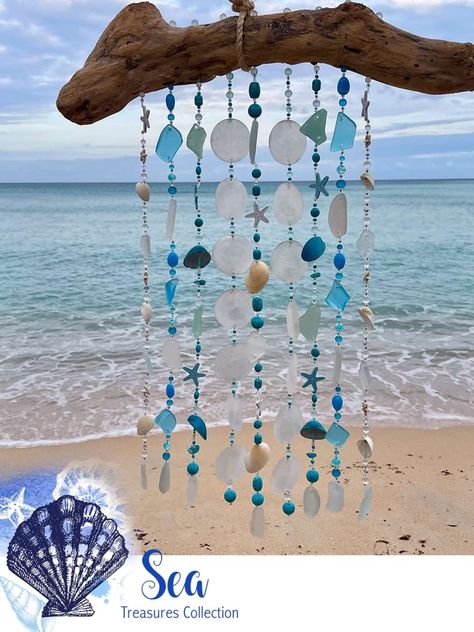 Coastal Decorating On A Budget🌴⚓️🌺 | #SalesPost  | Facebook Seaglass Suncatcher, Whimsical Mobile, Bohemian Sun, Glass Window Art, Glass Wind Chimes, Art Whimsical, Tropical Home Decor, Ocean Crafts, Picture Frame Display