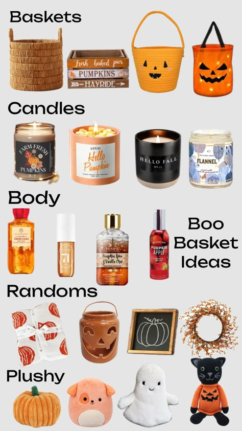 Boo basket ideas #boobasket Sister Boo Basket, Boo Basketball Ideas, Halloween Gifts For Neighbors, Boo Basket List Ideas, Boo Box For Girlfriend, Small Boo Basket Ideas For Best Friend, Easy Spooky Basket Ideas, Boo Basket For Women, Boo Basket For Moms