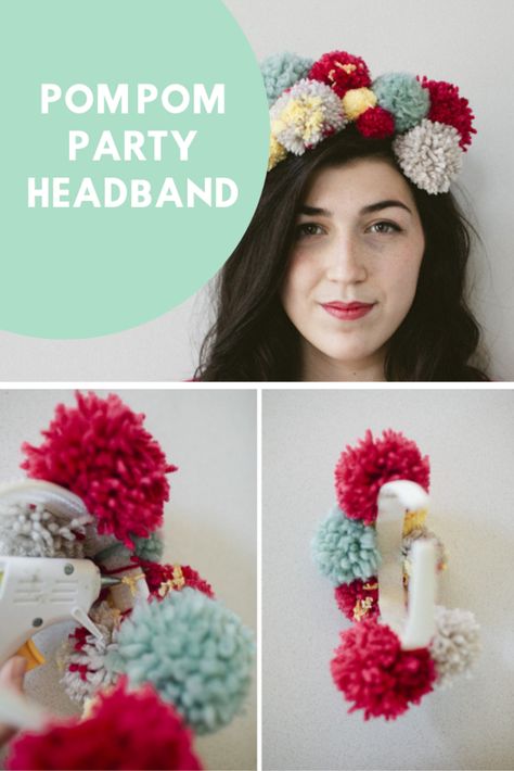 Baby Hat Diy, Diy Yarn Pom Pom, Pom Pom Party, Pom Pom Tutorial, Pom Pom Headband, Retro Headband, First Birthday Hats, Headpiece Diy, Diy Yarn