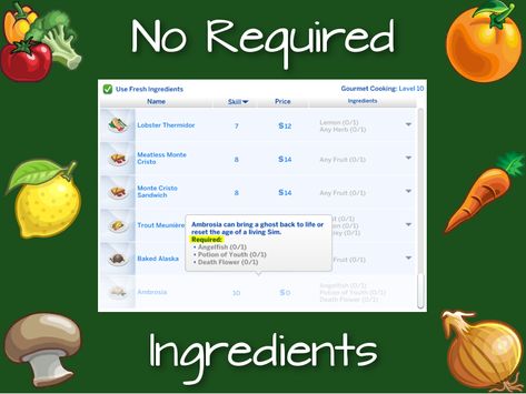 No Required Ingredients - The Sims 4 Catalog Sims 4 No Censor Mod, Sims 4 Newcrest Save File, Sims 4 More Aspirations Mod, Sims 4 Food Delivery Mod, Sims 4 Save File, The Sims 4 Mod, Sims 4 Cc Mods, Sims 4 Blog, Cc Shopping