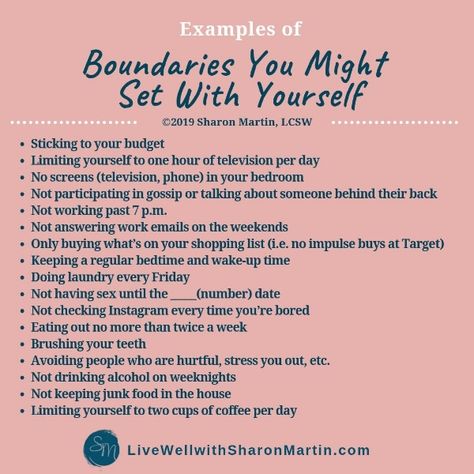 Examples Of Boundaries, Boundaries With Yourself, Set Boundaries, Setting Boundaries, Mental And Emotional Health, Self Care Activities, Self Healing, Self Improvement Tips, Emotional Health