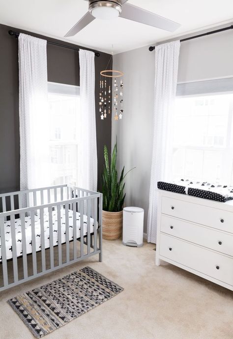 Modern Gender Neutral Nursery, Grey Crib, Nursery Tour, Ikea Hemnes, White Dresser, Gender Neutral Nursery, Baby Bedroom, Nursery Inspiration, Baby's Room