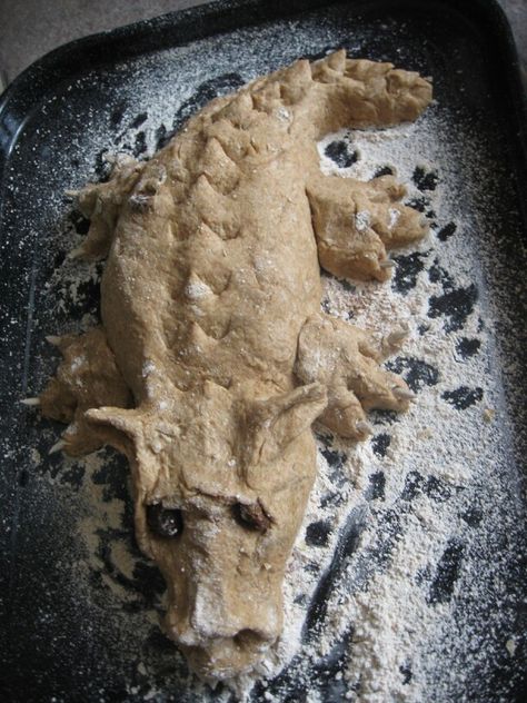 Michaelmas Dragon Soda Bread with sunflower seed claws and teeth. Michaelmas Dragon Bread, Dragon Bread, Saint Michael, Dragon Cake, Waldorf Crafts, Soda Bread, Kindergarten Crafts, Food Crafts, Cooking With Kids