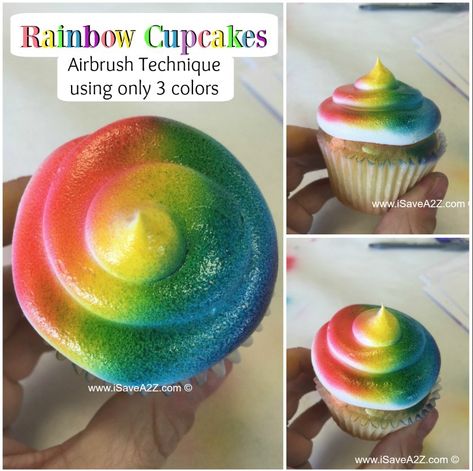 Airbrush Cupcakes Rainbow Design using only 3 colors Airbrush Cupcakes Ideas, Airbrush Cupcakes, Chaffle Recipes, Butter Burgers, Colorful Cupcakes, Delicious Clean Eating, Energy Booster, Rainbow Cupcakes, Decorating Cakes