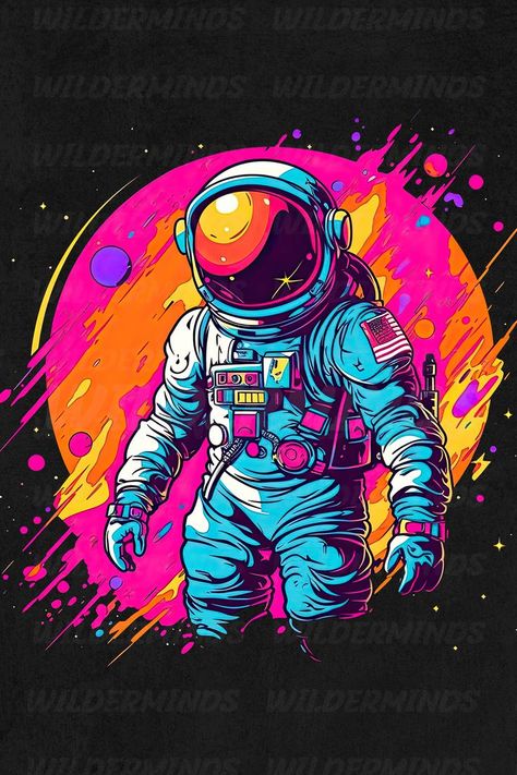 Cosmic Illustrations, Sublimation Designs For Shirts, Astronaut Vector, Astronaut Svg, Astronaut Illustration, Designs For Shirts, Space Tshirt, Moon Planet, Trippy Artwork