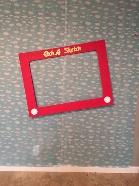 Etch A Sketch photo prop Diy Etch A Sketch, Diy Frame Mirror, Diy Floor Mirror Frame, Christmas Quiz And Answers, Frosted Glass Spray Paint, Diy Floor Mirror, Diy Mirror Dresser, Barn Wood Mirror, Glass Spray Paint