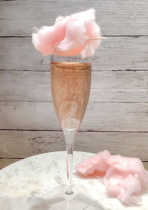 Cotton Candy Champagne Drink Recipe, Cotton Candy On Champagne, Cotton Candy With Champagne, Mimosa Bar With Cotton Candy, Desserts With Cotton Candy, Champagne With Candy Floss, Pink Champagne With Cotton Candy, Cotton Candy And Champagne, Cotton Candy Champagne Cocktail