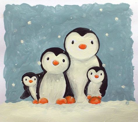 #penguins Drawing Baby, Penguin Drawing, Penguin Family, Painting Cute, Penguin Art, Penguin Love, Family Drawing, Kids Cartoon, Art Easy