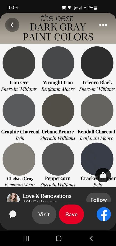 Benjamin Moore Peppercorn, Charcoal Exterior Paint, Dark Painted Brick House Exterior, Charcoal Brick House, Bm Graphite Exterior, Behr Dark Gray Paint Colors, Graphite Benjamin Moore Exterior, Best Dark Gray Paint Color Behr, Dark Grey Painted Brick House