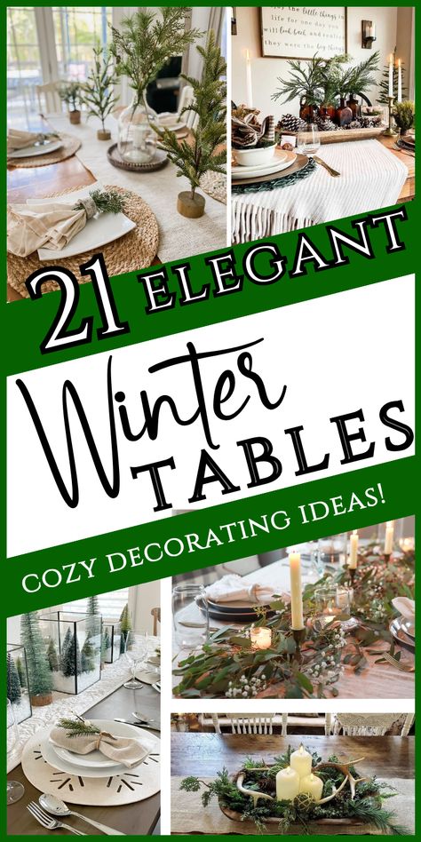 Winter Table Scapes Ideas, Cake Stand Centerpiece Dining Room, Transitional Centerpieces, Dinning Room Table Garland, Seasonal Table Decor, Blue Winter Tablescapes, Winter Wonderland Christmas Centerpieces, Diy Winter Table Centerpieces, Green Holiday Table Setting