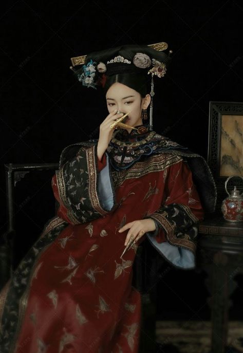 Qing Dynasty Clothing Woman, Chinese Jewerly, Qing Dynasty Fashion, Qing Dynasty Clothing, Dynasty Clothing, Medieval Woman, Ancient Chinese Clothing, Elegant Dresses Classy, China Dress