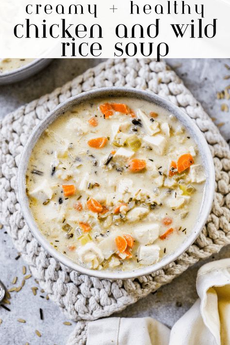 Enjoy the ultimate comfort with this Creamy Chicken and Wild Rice Soup recipe! Made with carrots, celery, onion, chicken, and wild rice in a flavorful creamy broth, this soup is perfect for chilly days. Easily made on the stovetop or in a slow cooker, it’s a delicious fall recipe your family will love. Whether you're craving cozy comfort food or a hearty fall soup, this easy crockpot recipe is a must-try! Slow Cooker Chicken And Wild Rice, Slow Cooker Chicken Wild Rice Soup, Healthy Chicken And Wild Rice Soup, Healthy Chicken Wild Rice Soup, Creamy Chicken And Rice Soup Crockpot, Chicken Wild Rice Soup Instant Pot, Chicken And Rice Soup Recipes Crockpot, Creamy Chicken Wild Rice Soup Crockpot, Slow Cooker Chicken And Wild Rice Soup