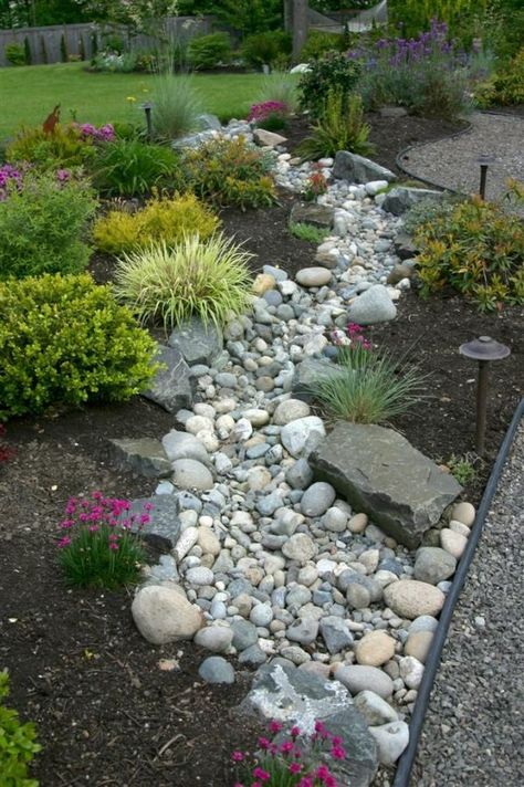 Stream Landscaping, Dry Stream, River Rock Garden, River Rock Landscaping, Small Front Yard Landscaping, Rock Garden Design, Front Yard Design, Creek Bed, Rock Garden Landscaping