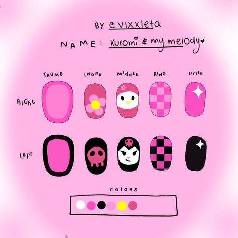 Sanrio Nails, Kutek Disney, Fake Nails Designs, Hello Nails, Hippie Nails, Kuromi My Melody, Punk Nails, Anime Nails, Korean Nails