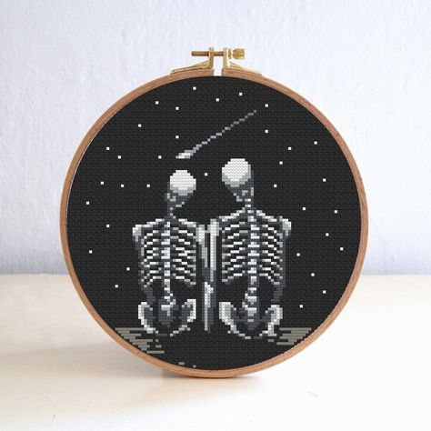 Skeleton Goth Cross Stitch Couples Pattern Set | Skull Love Pattern | Valentines Day Cross Stitch | Easy Cross Stitch Skeleton Heart Goth Cross Stitch, Stitch Skeleton, Goth Cross, Cross Stitch Easy, Skull Love, Skeleton Heart, Wedding Cross Stitch Patterns, Easy Cross Stitch, Love Pattern