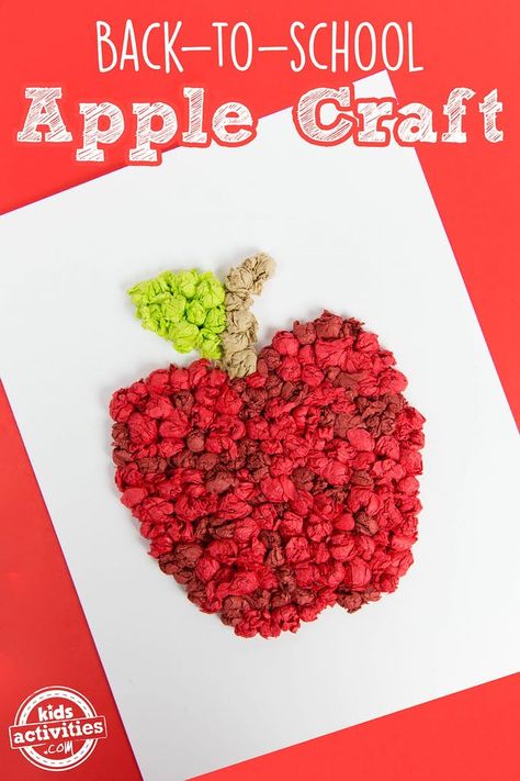 Tissue Paper Apple, Paper Apple Craft, Apple Art Projects, Back To School Crafts For Kids, Paper Apple, September Crafts, Apple Activities, Apple Craft, Back To School Art