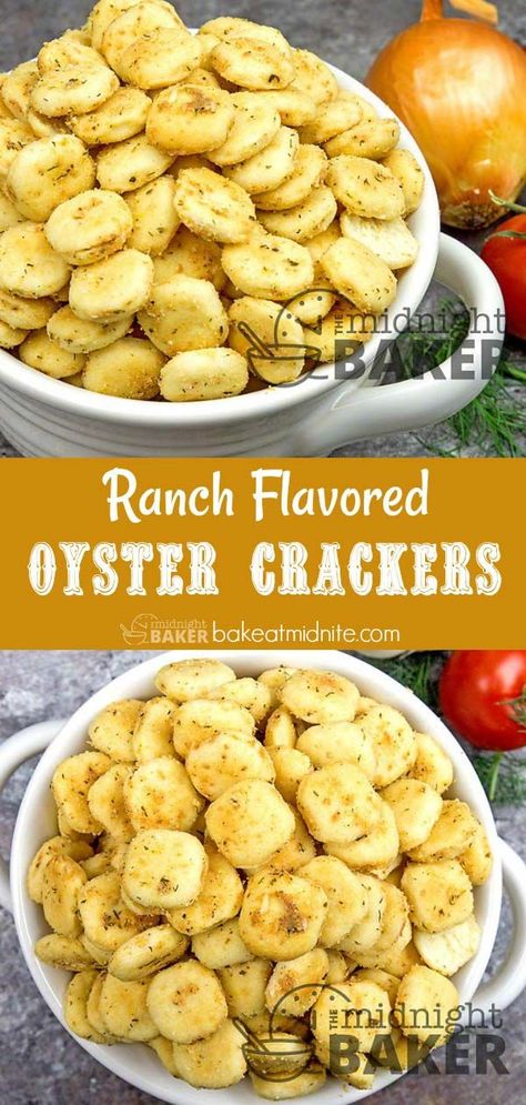 Ranch Oyster Crackers - The Midnight Baker #recipes, #snacks #ranchcrackers Oyster Crackers Ranch, Diy Ranch, Seasoned Oyster Crackers, Ranch Oyster Crackers, Ranch Crackers, Seasoned Crackers, Best Low Carb Bread, Snack Mixes, Oyster Crackers