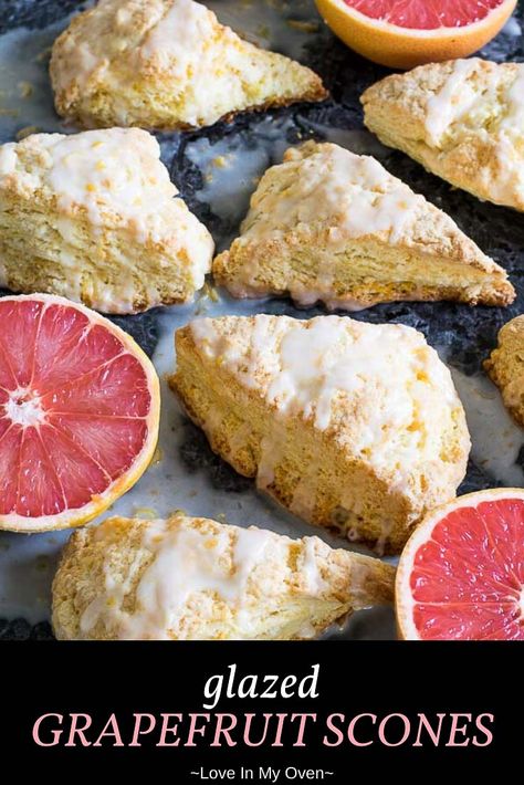 Take advantage of grapefruit season with these sweet, flaky glazed grapefruit scones! ******Start with less milk and add as needed***** (JM) Looking for other uses for grapefruit? These citrus scones are it! // grapefruit glaze // grapefruit recipes // unique scone recipes Desserts With Grapefruit, Recipes Using Grapefruit Juice, Grapefruit Breakfast Ideas, What To Do With Grapefruit, Grapefruit Scones, Unique Scones, Apartment Recipes, Breakfast Cakes, Recipes Unique