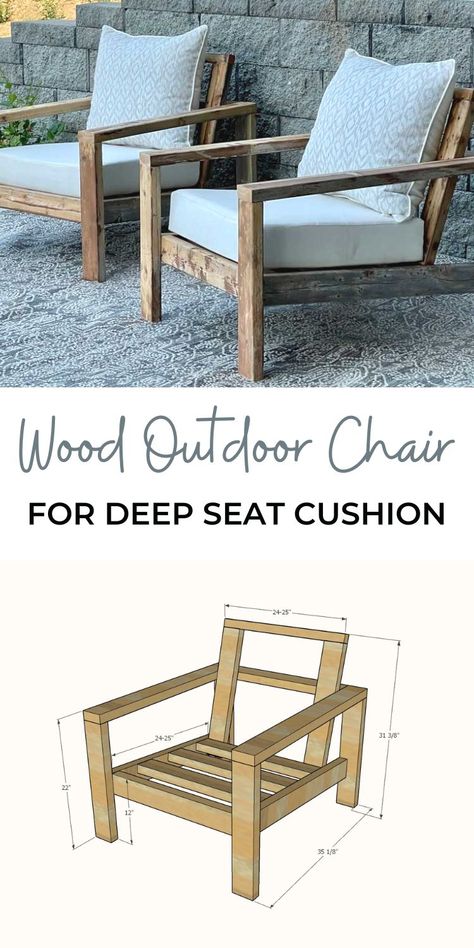 Wood Outdoor Chair, Koti Diy, Chair Frame, Outdoor Furniture Plans, Patio Lounge Chairs, Bed Diy, Deep Seat Cushions, Furniture Bed, Deck Furniture