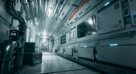 Sci Fi Hallway, Kota Masa Depan, Scifi Corridor, Sci Fi Room, Scifi Environment, Scifi Interior, Spaceship Interior, Sci Fi Design, Sci Fi Environment