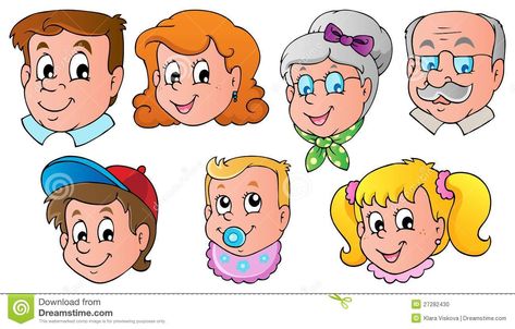 Illustration about Family faces theme image 1 - vector illustration. Illustration of granddad, children, grandmother - 27282430 Family Crafts Preschool, Preschool Family Theme, Family Faces, Preschool Family, Family Clipart, Family Tree Project, Preschool Classroom Decor, Flashcards For Kids, Preschool Art Activities