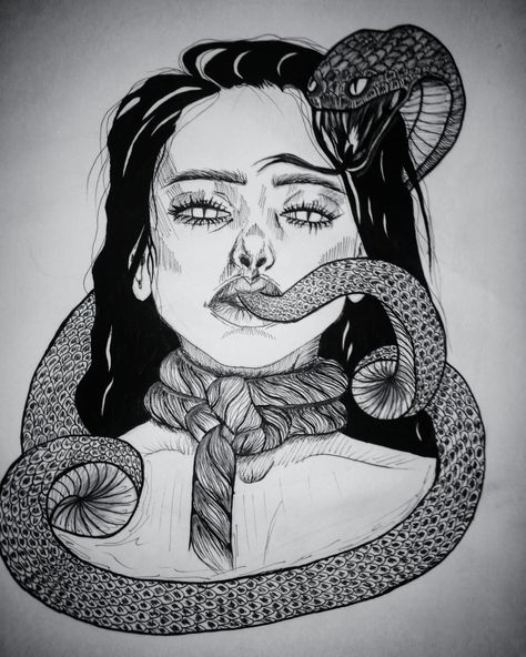 Snake. Girl. Drawing Snake Around Neck Drawing, Snake Coming Out Of Mouth Drawing, Fear Of Snakes Drawing, Snake Coming Out Of Mouth, Snake Tongue Drawing, Snake Woman Drawing, Snake Face Drawing, Snake Girl Art, Envy Drawing