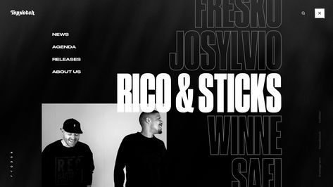 Part 3 of top notch winne design by Jonathan Vuijk. #typography #blackwhite #conceptdesign #webdesign #uiux #designinspiration #music #hiphop #artist #topnotch #rico&sticks Musician Website, Jewelry Banner, Style Web, Boom Bap, Modern Web Design, Bold Typography, Website Layout, Website Inspiration, Graffiti Styles