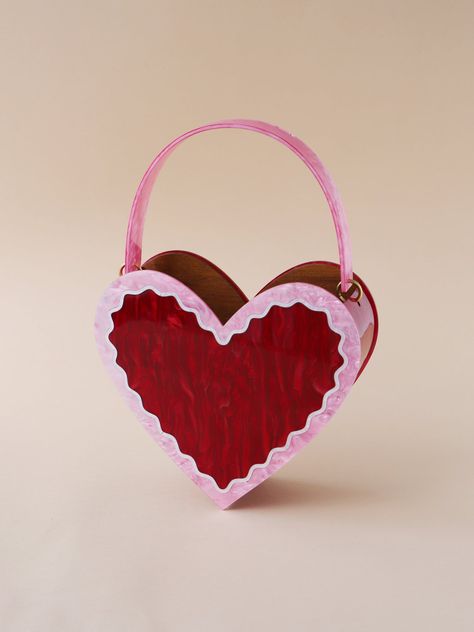 Heart Bag in Pink/Red Playful Jewelry, Heart Shaped Bag, Heart On Your Sleeve, Acrylic Bag, Classic Fonts, Dried Bouquet, Wedding Accessory, Wolf Moon, Statement Bag