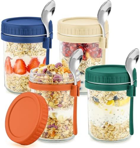 Amazon.com: NETANY 3-pack 16oz Glass jars with Airtight Lids, Overnight Oats Containers with Lids, Wide mouth Mason Salad jars, Glass Food Storage Containers for Snacks Yogurt Spice Sugar : Home & Kitchen Jars For Overnight Oats, Container Meal Prep, Oatmeal Container, Vibrant Food, Food Jars, Overnight Oat, Salad In A Jar, Food Combining, Health Conscious