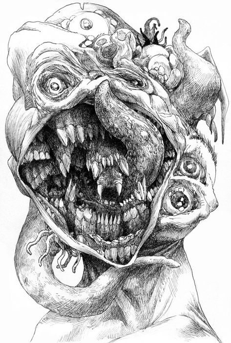 Lovecraftian Monsters, Lovecraft Monsters, Lovecraft Art, Scary Drawings, Horror Drawing, Arte Doodle, Lovecraftian Horror, Creepy Drawings, Monster Drawing