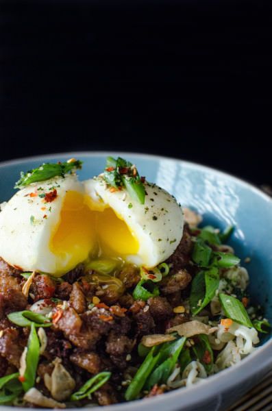 Spicy Pork Ramen Noodles - Make your Ramen noodles gourmet with crispy, spicy Pork and a delicious Pork gravy and a Furikake seasoned soft boiled egg on top! Spicy Pork Ramen, Pork Gravy, Pork Ramen, Soft Boiled Egg, Pork Seasoning, Pork Noodles, Spicy Pork, Ramen Recipes, Hawaiian Food