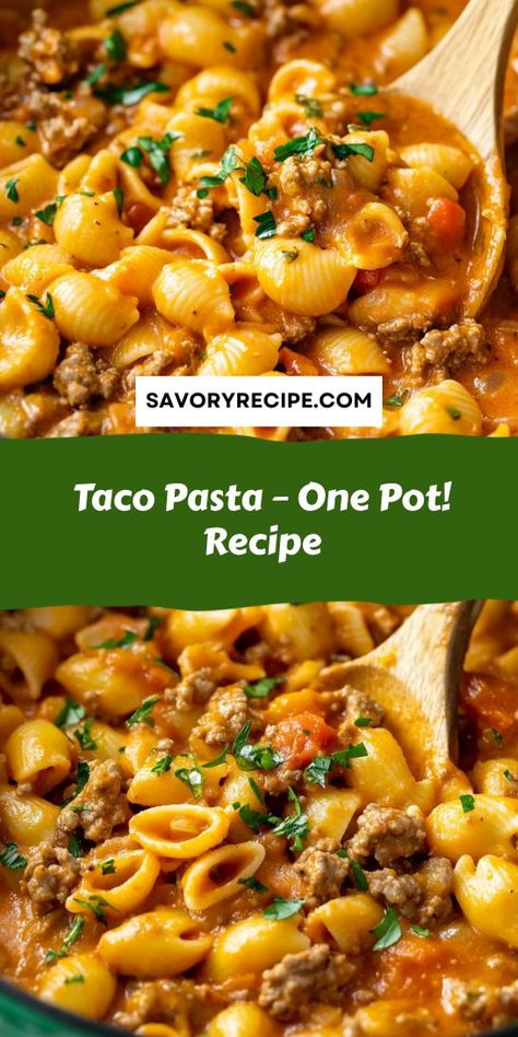 Satisfy your cravings with Taco Pasta – One Pot! This quick and easy recipe features ground beef, taco seasoning, and pasta, all cooked in one pot. Perfect for busy evenings, this meal is a delicious twist on traditional Ground Beef Recipes. Serve with cheese for an extra treat! One Pot Taco Pasta, Taco Pasta Recipe, Taco Pasta Recipes, Pasta One Pot, Beef Tacos Recipes, Ground Beef Recipe, Ground Beef Pasta, Ground Beef Tacos, Taco Pasta