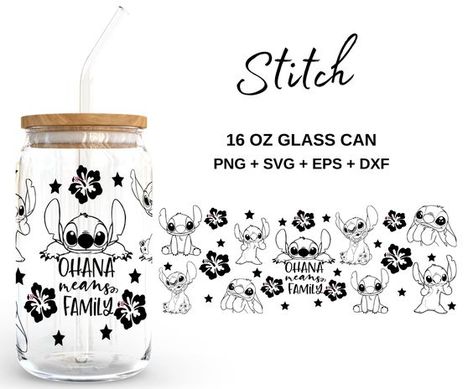 Stitch - 16oz Glass Can svg, Libbey Glass Can Wrap, svg Files for Cricut & Silhouette Came #svg #svgquotes #svgideas #svgfiles #freesvg #svgdesigns Silhouette Cameo Projects Vinyl, Valentines Toppers, Can Wrap Svg, Glass Can Svg, Cricut Stencils, Glass Can Wrap, Projets Cricut, 16oz Glass Can, Cup Designs