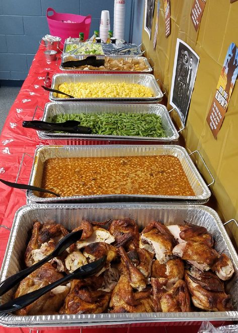 Tuesday "Come & Get it"  Hot lunch catered from Sonny's BBQ. Teacher Catered Lunch, Engagement Party Food Ideas Dinners, Bbq Buffet Table Ideas, Birthday Buffet Ideas Food, Western Party Food, Western Food Ideas, Western Party Foods, Barbecue Party Food, Themed Dinners Ideas