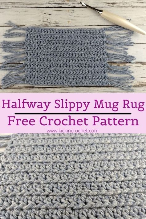 Halfway Slippy Mug Rug Free Crochet Pattern with video tutorial Easy Crochet Mug Rug, Crochet Mug Rugs Patterns Free, Crochet Mug Rug, Mug Rug Pattern, Crochet Mug, One Skein Crochet, Mug Rug Patterns, Crochet Coaster Pattern, Loom Bands