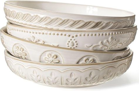 Amazon.com | Artena Pasta Bowls, 50oz Large Salad Serving Bowls, 9.75'' Plates Bowls Set of 4, Big White Ceramic Soup Bowls for Kitchen, Embossment Shallow Dinner Bowl, Microwave Dishwasher Safe, Multiple Patterns: Pasta Bowls Ceramic Soup Bowls, Liquid Food, Dinner Bowl, Large Salad, Plates And Bowls Set, Pasta Bowl Set, Soup Bowl Set, Bowl Plate, Antique Dishes