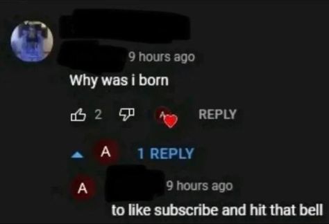 Why Was I Born | YouTube | Know Your Meme Why Was I Born, Yik Yak, Laughing Emoji, Youtube Comments, Youtube Images, Silly Photos, British People, Like Button, Youtube Kids