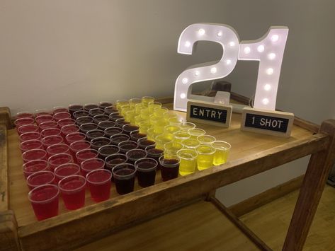 1 shot entry No Shot No Entry Party, 21st Birthday Party Bar Ideas, Shot To Enter, Shots Table Party Ideas, 21st Bday Table Decorations, Entry Shots Party, Shot To Enter Party Sign, Shot Table Party Ideas, Entry Fee One Shot Party