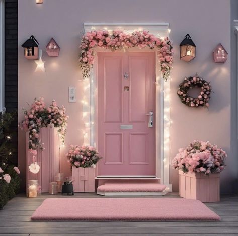 Pink Flower Shop Aesthetic, Puertas Aesthetic, Pink Entrance, Painting Ideas Pumpkin, Burgundy Christmas Decor, Pink House Interior, Bad Case Of Stripes, Pink Vibe, Preppy House