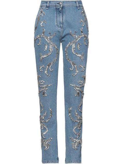 Versace Denim Trousers Versace Pants, Versace Blue, Moda Denim, Blue Jean Outfits, Denim Pants Women, Embellished Jeans, Crop Top Outfits, Pants Blue, Denim Details