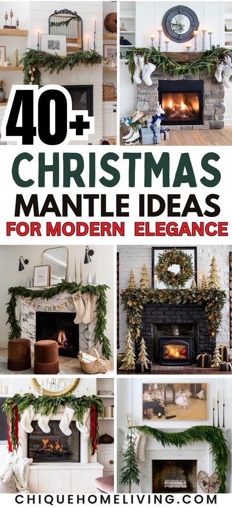 Transform your fireplace into a festive focal point with 40+ Elegant Christmas Mantel Decor Ideas! 🎅✨ From classic greenery to chic metallic accents, elevate your holiday aesthetic with these stunning inspirations. Create a cozy and elegant atmosphere that captivates the spirit of the season. 🕯️���🎄 #ChristmasMantel #HolidayDecor #ElegantHome Mantle Decor Christmas With Tv, Fireplace With Garland Christmas Decor, Christmas Mantle Piece Ideas, Natural Mantel Christmas Decor, Christmas Trees On Mantel, 2024 Christmas Mantel Ideas, Mantle Christmas Decor Ideas Stocking, Christmas Decor Around Fireplace, Christmas Fire Mantle Decor