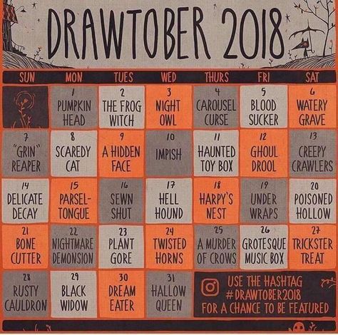 Cute Halloween Tattoos, 30 Day Art Challenge, 30 Day Drawing Challenge, October Art, Drawing Ideas List, Creative Drawing Prompts, Drawing Prompt, What To Draw, Halloween Drawings