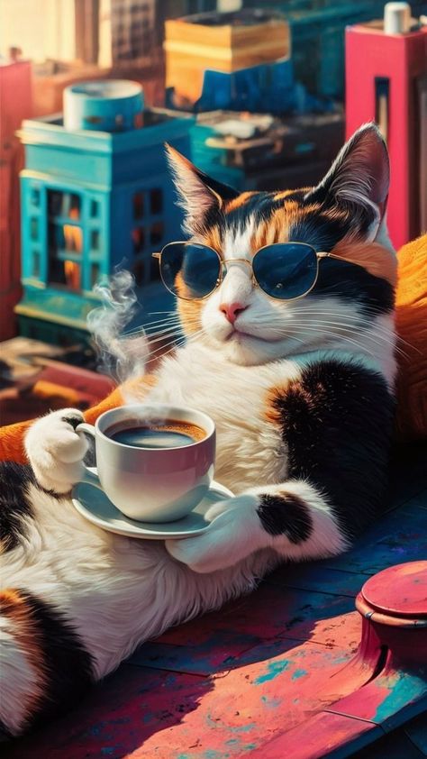 Cat Coffee Art, Cat Drinking Coffee, Funny Cat Images, Cat Drinking, Funny Cats And Dogs, Drinking Coffee, Cat Aesthetic, Cat Costumes, Cat Coffee