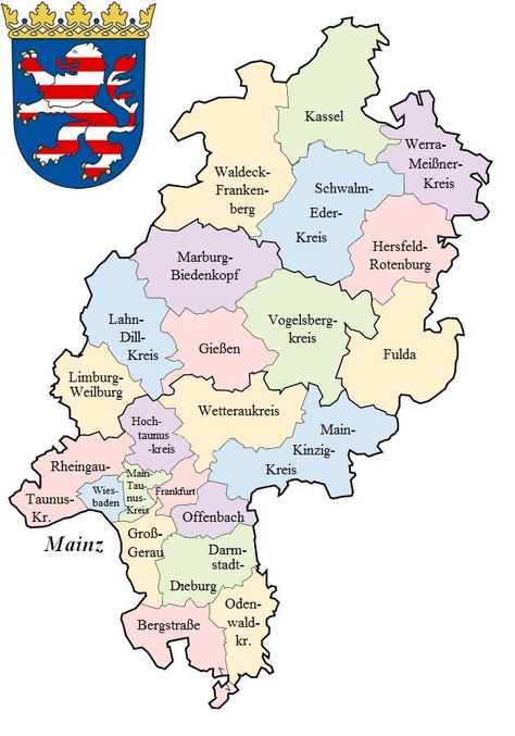 Counties in Hessen World Map, Kids Rugs, Germany, Map, Kassel, Fulda, Hessen